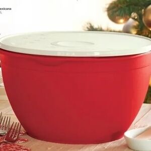 Tupperware Red and White Food Storage Maxi Bowl with Secure Lid 42 cups